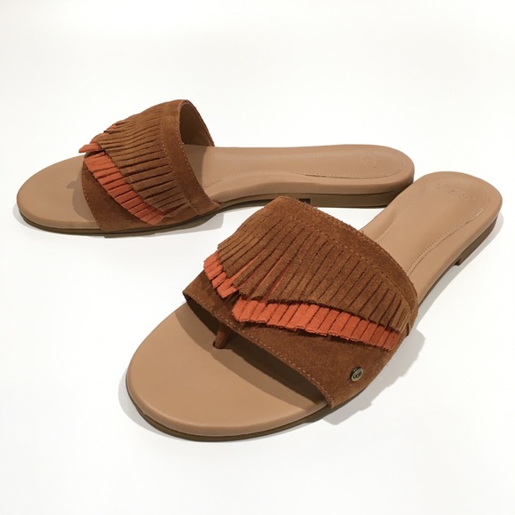 UGG Binx Fringe Slide Sandals -Chestnut Suede -Women’s US 9.5 -NEW - Picture 4 of 8